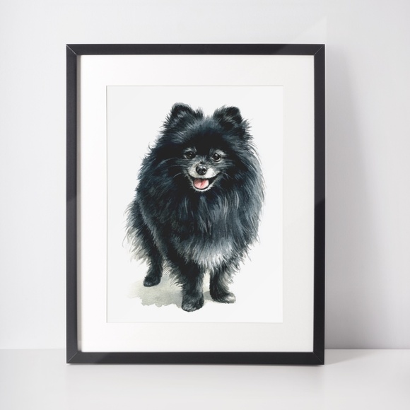 Watercolor Black Pomeranian Dog Portrait Art Print – Unframed Fine Art Poster - Picture 3 of 5